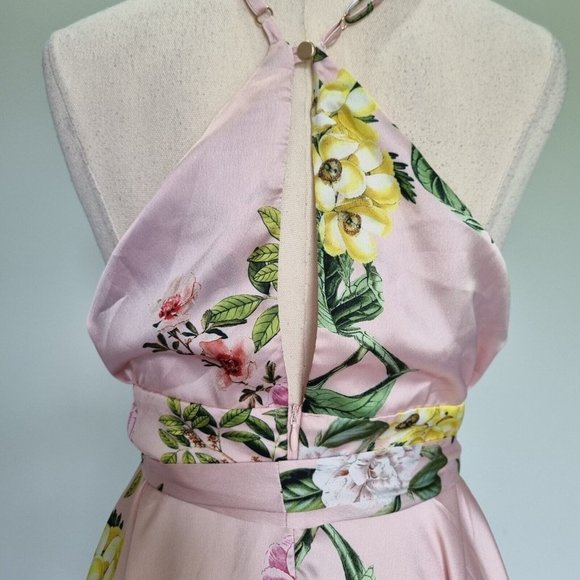 Sheike High Tea Multicolour Floral Cowl Neck Midi Dress with Belt Size 10 - Picture 6 of 9